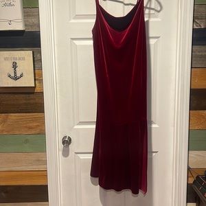 Gorgeous and luscious velvet looking spaghetti strap dress. Deep red in color.